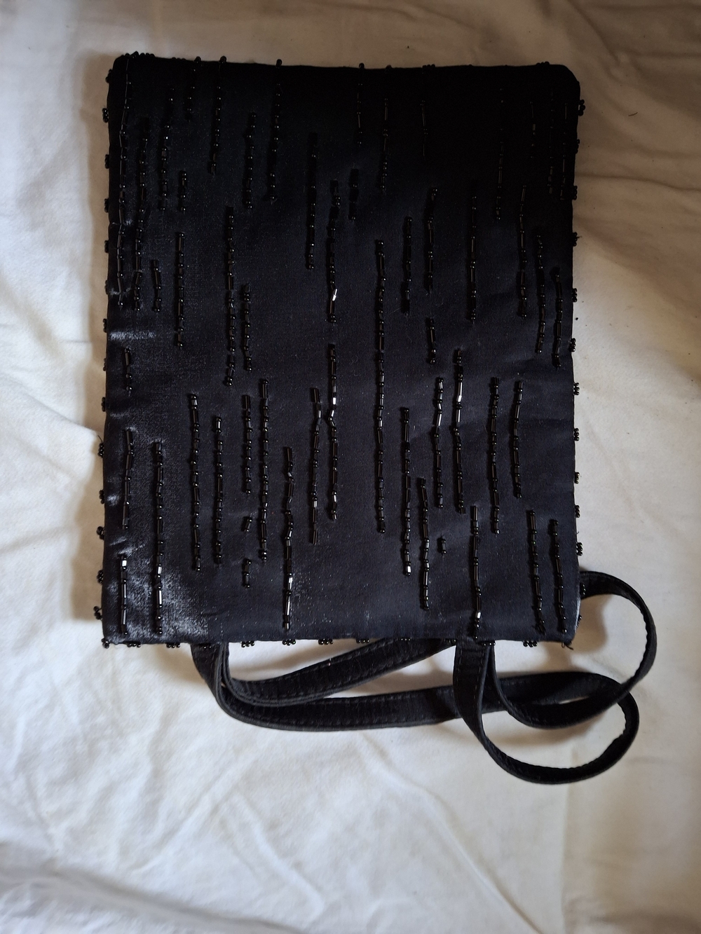 Vintage Style Black Satin Beaded Evening Shoulder Bag Purse